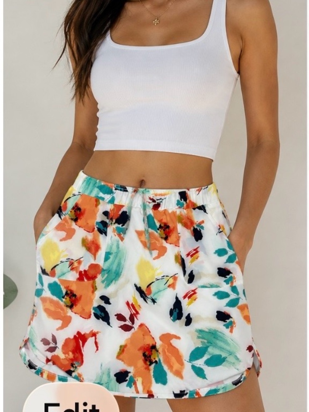 Floral Watercolor Print Mini Skirt